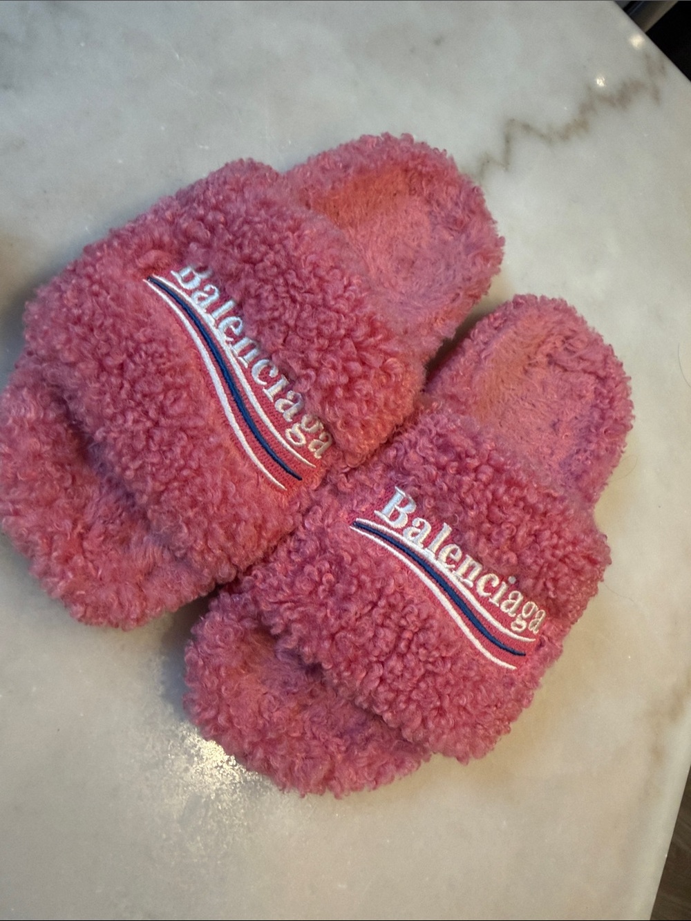 Balenciaga Kids Pink Fuzzy Slide Slippers